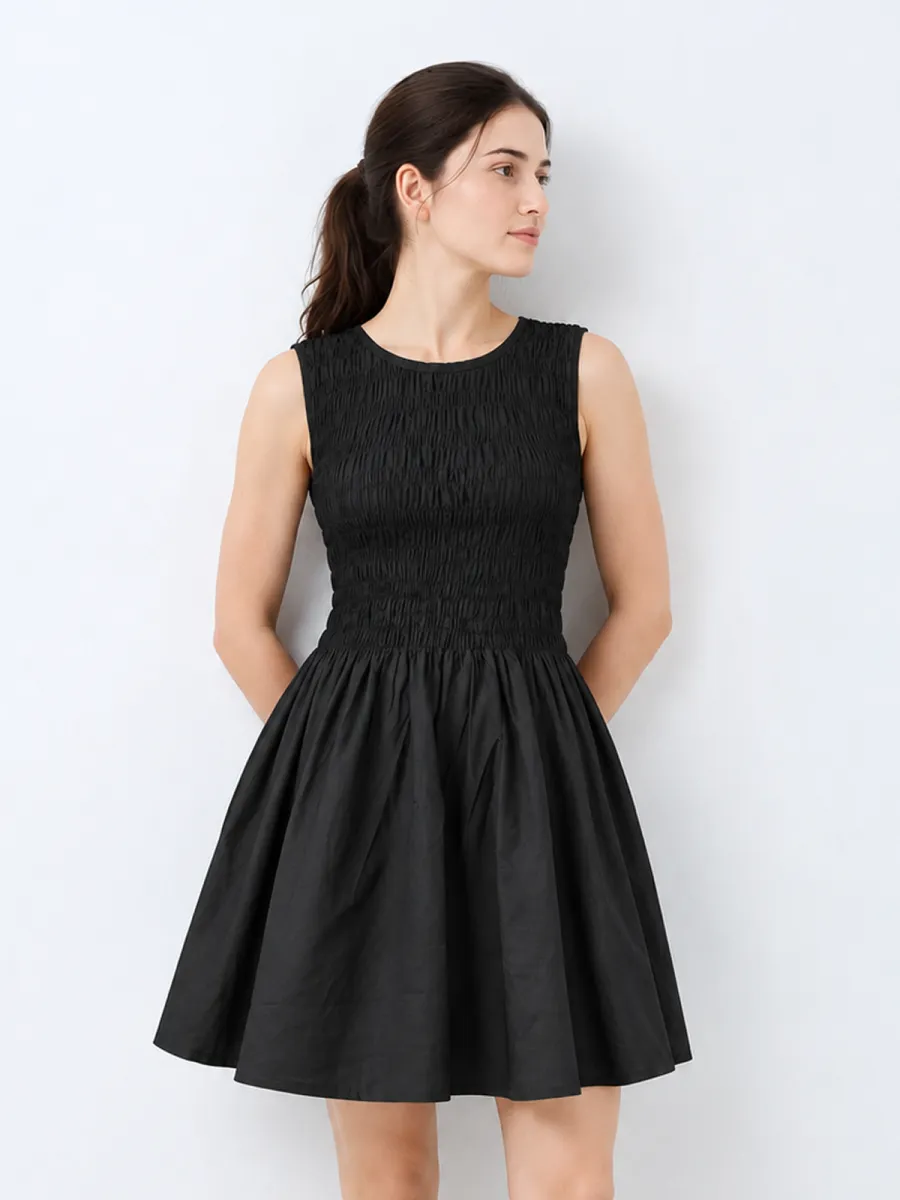 Picture of Black Smocked Fit-and-Flare Mini Dress