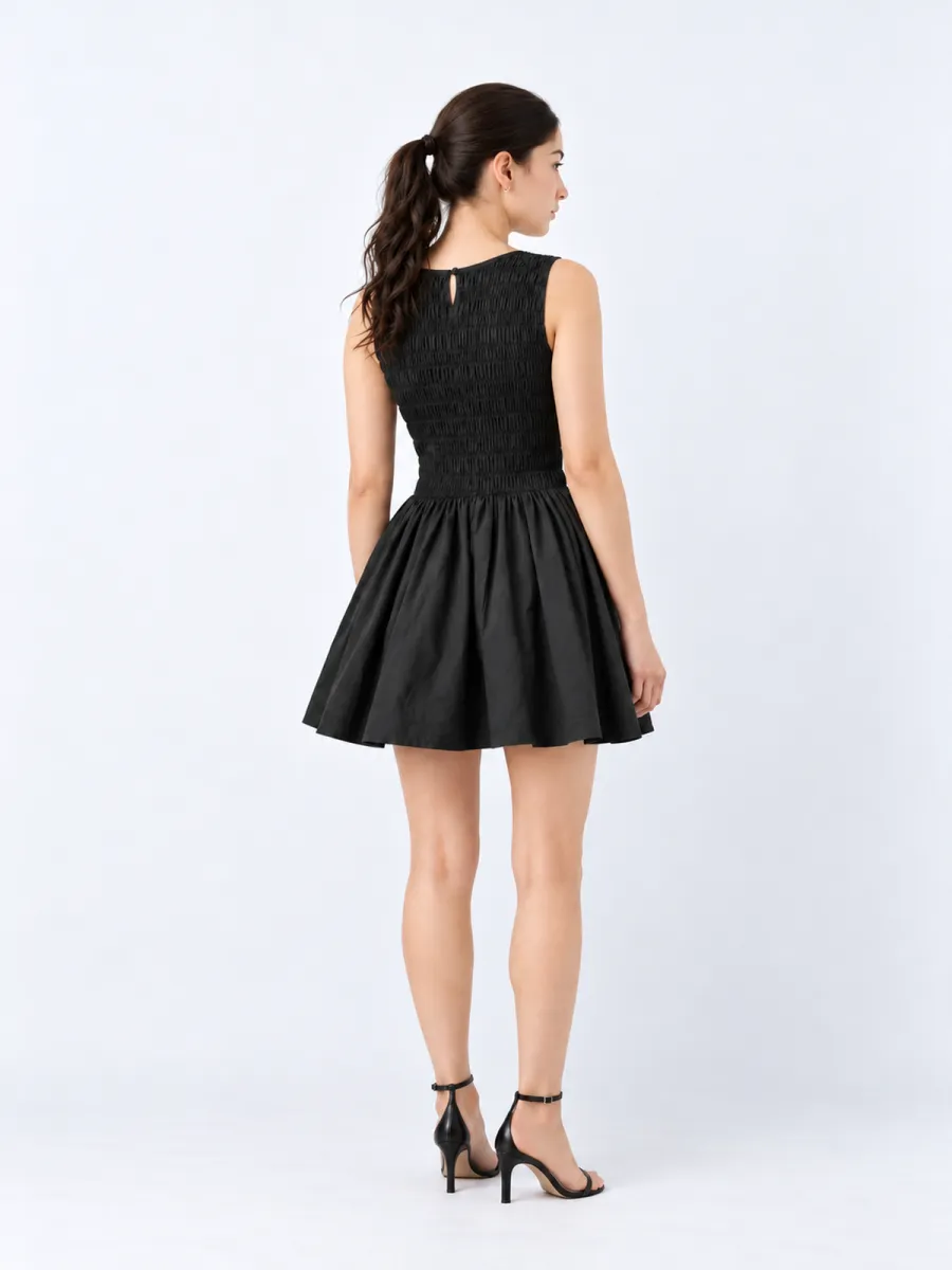 Picture of Black Smocked Fit-and-Flare Mini Dress