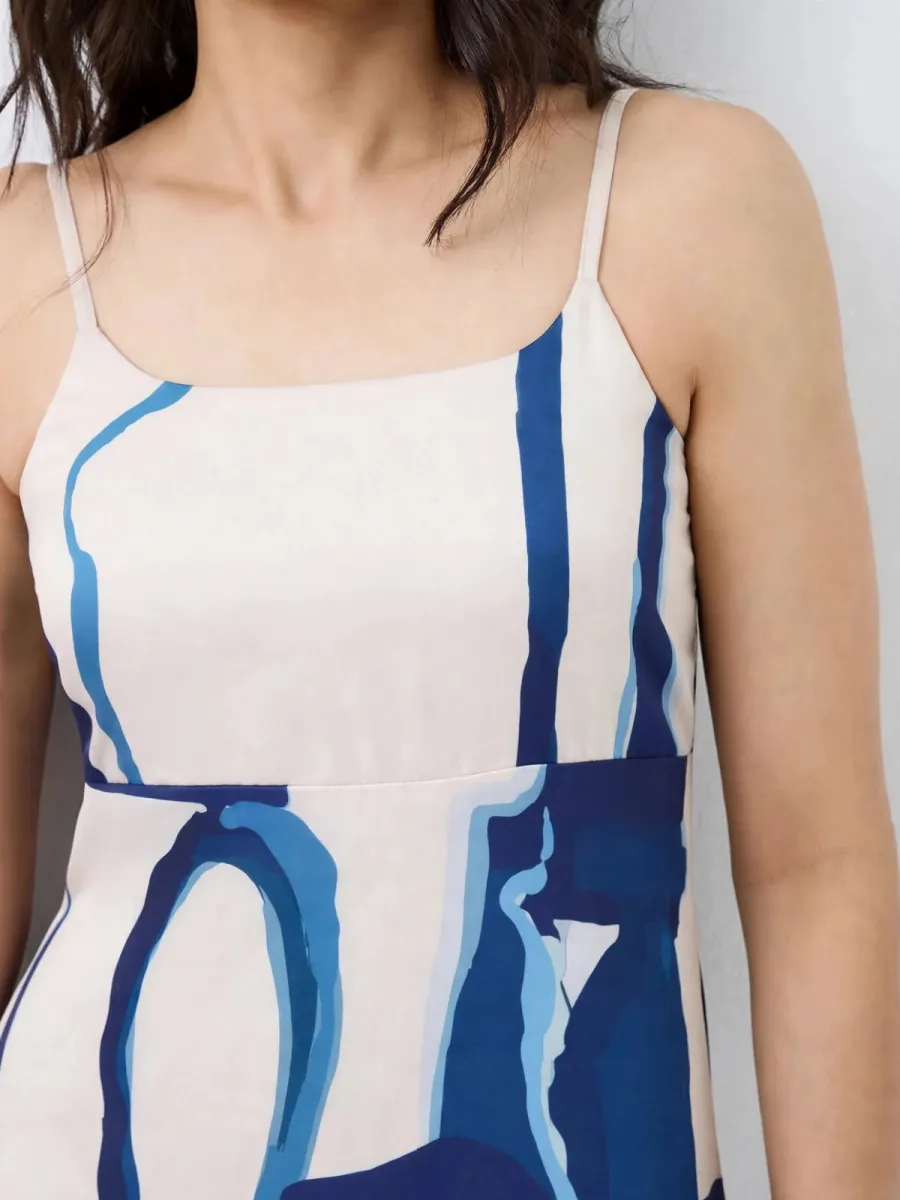 Picture of Indigo Abstract Strappy Dress - Smocked Back Modal Dress