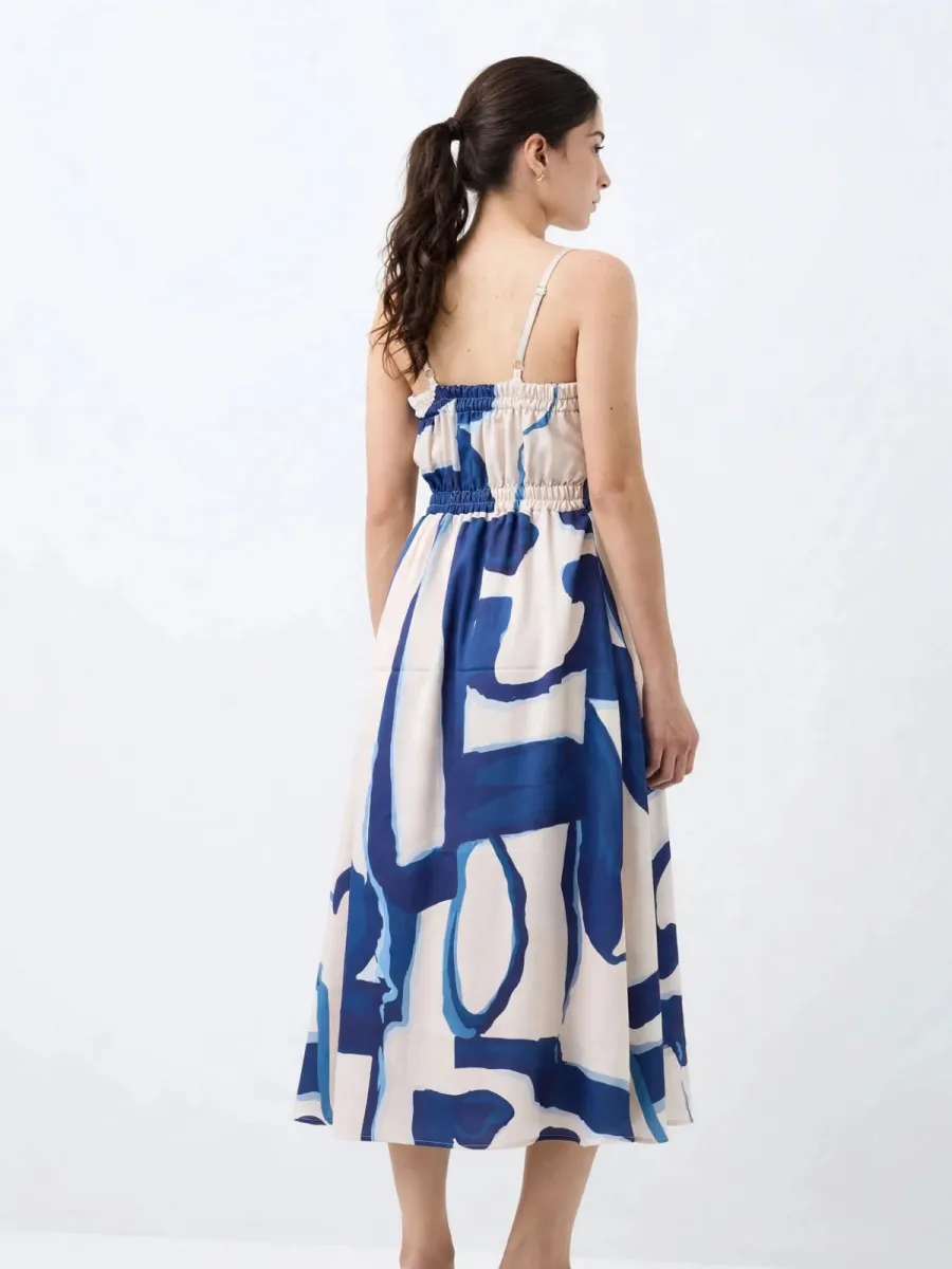 Picture of Indigo Abstract Strappy Dress - Smocked Back Modal Dress