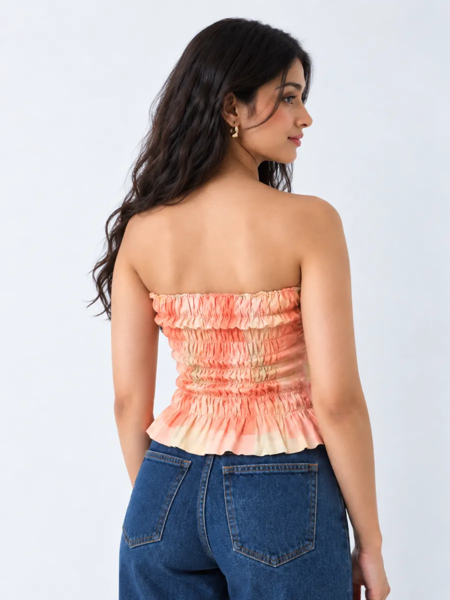 Picture of Sunset Check Handkerchief Tube Top – Strapless Cotton Top for Women